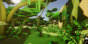 Still of the jungle environment in-game.